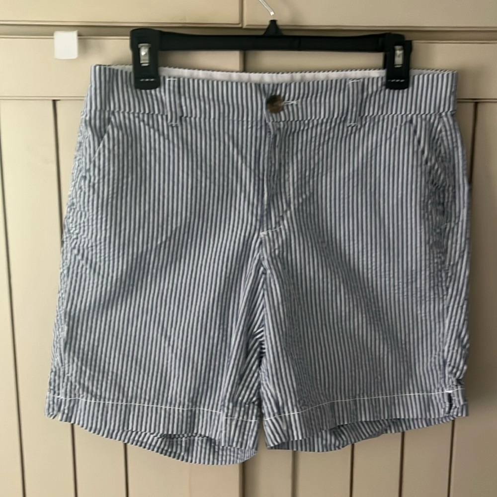 Worn once classic blue and white striped seersucker shorts